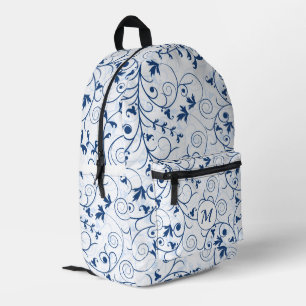 Sac À Dos Imprimé Monogramme Motif à feuille bleue rétro