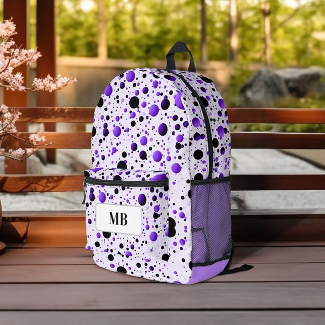 Sac À Dos Imprimé Monogramme mou pourpre et noir à points Polka (Créateur téléchargé)