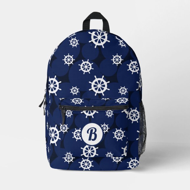 Sac À Dos Imprimé Monogramme nautique de la roue du navire de croisi (Recto)