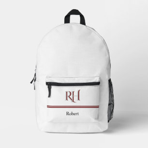 Sac À Dos Imprimé Monogramme personnalisé et nom blanc gris rouge