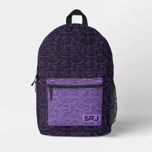 Sac À Dos Imprimé Monogramme personnalisé noir violet brillant de la