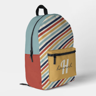 Sac À Dos Imprimé Monogramme personnalisé Retro Rainbow Stripes