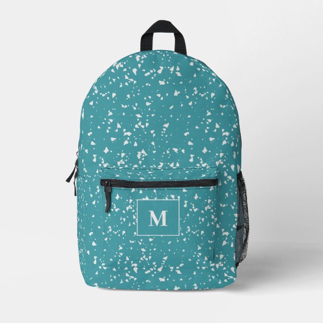 Sac À Dos Imprimé Monogramme personnalisé Turquoise Terrazzo (Recto)