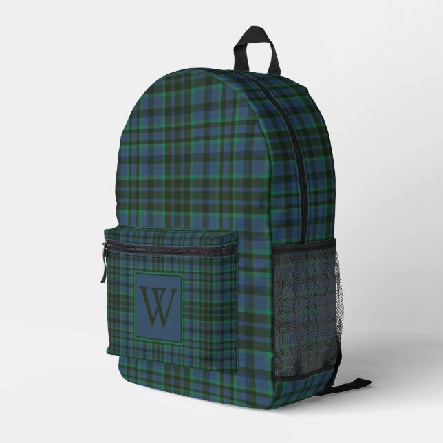 Sac À Dos Imprimé Monogramme préppy vert et bleu plaid (Coin arrière droit)