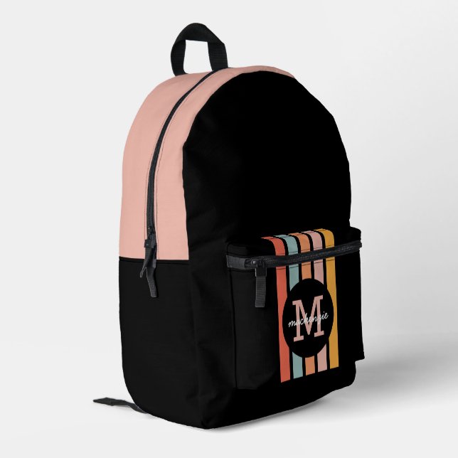 Sac À Dos Imprimé Monogramme Retro Grandes Colorées Personnalisées (Coin arrière gauche)