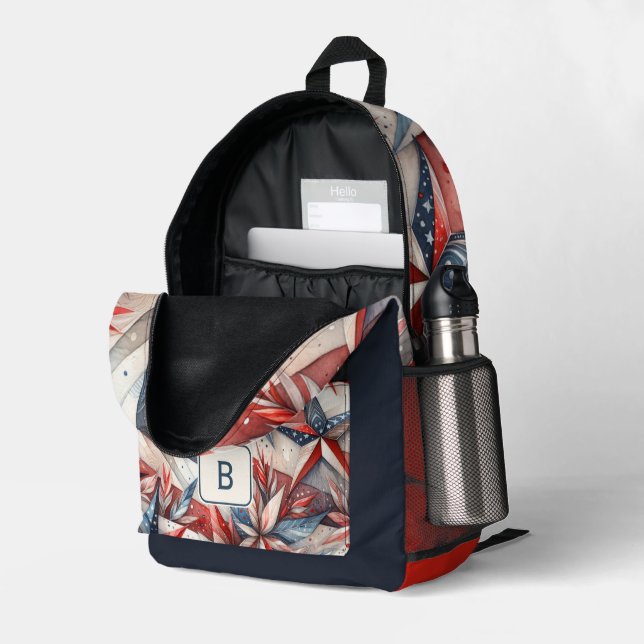 Sac À Dos Imprimé Monogramme rouge blanc et bleu (Coin arrière droit (ouvert))