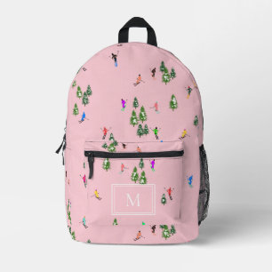 Sac À Dos Imprimé Monogramme Skieurs roses d'hiver Ski de ski
