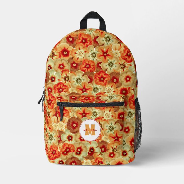 Sac À Dos Imprimé Monogramme super Retro Orange Hippie Fleurs (Recto)