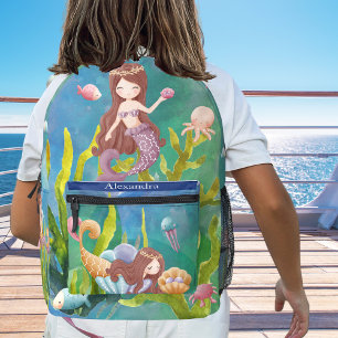Sac À Dos Imprimé Monogramme Turquoise bleu sirène Dolphin Mer Océan