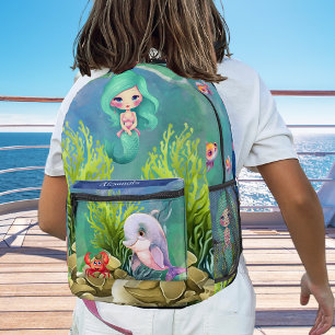 Sac À Dos Imprimé Monogramme Turquoise bleu sirène Dolphin Mer Océan