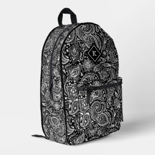 Sac À Dos Imprimé Monographie de motif en cachemire vintage noir et 