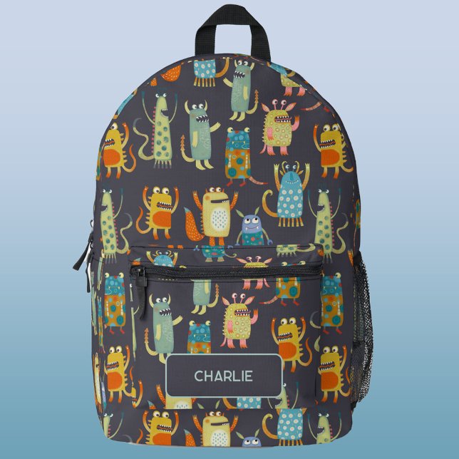 Sac À Dos Imprimé Monstres amusants Personnalisé (Fun personalized name monsters pattern backpack)