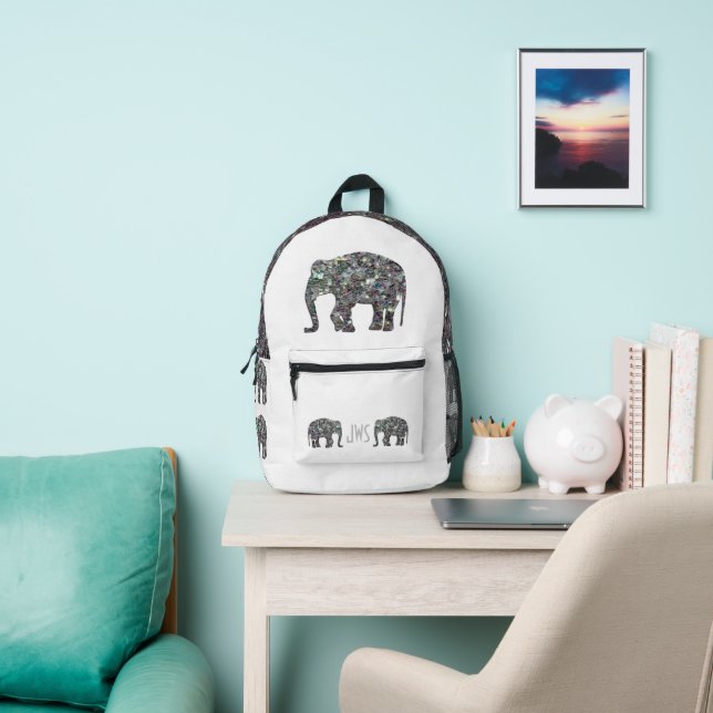 Sac À Dos Imprimé Mosaïque argentée brillante Monogramme éléphant su (Insitu)