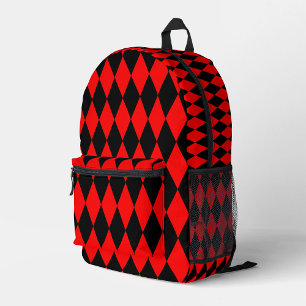 Sac À Dos Imprimé Motif à carreaux de diamants Harlequin noir rouge