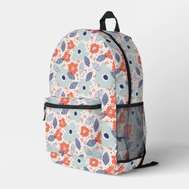 Sac À Dos Imprimé Motif à fleurs moderne orange et bleu (Coin arrière droit)