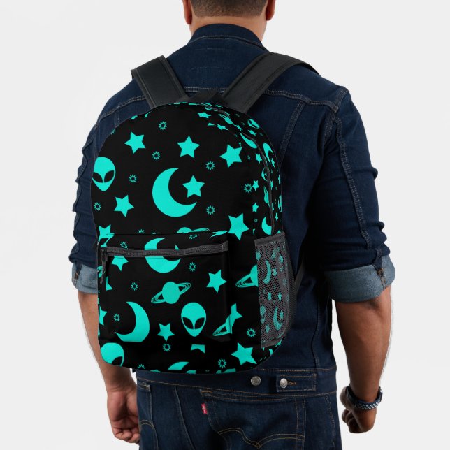 Sac À Dos Imprimé Motif Alien turquoise avec étoiles et lunes (Insitu (Modèle))