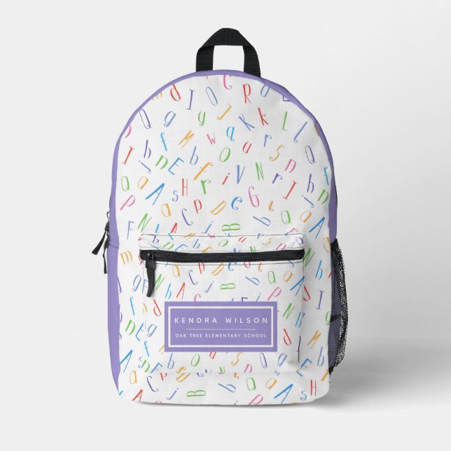 Sac À Dos Imprimé Motif Alphabet mignon _ Blanc et violet (Recto)