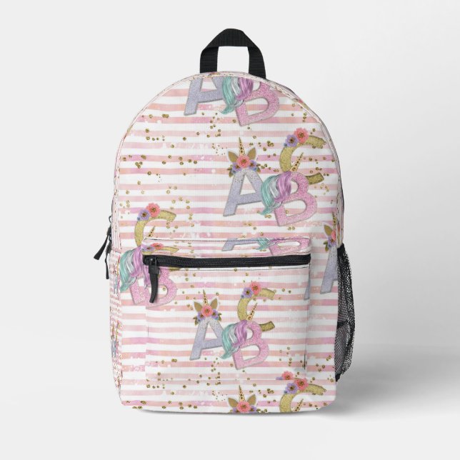 Sac À Dos Imprimé Motif alphabet Unicorne (Recto)