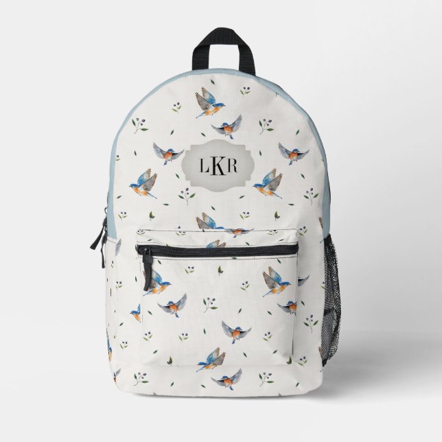 Sac À Dos Imprimé Motif Bluebird & Blueberry 3 lettres Monogramme (Recto)