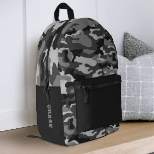 Sac À Dos Imprimé Motif camouflage gris noir pour garçons à l'école
