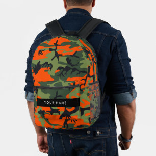 Sac À Dos Imprimé Motif Camouflage orange, Votre nom, Personnaliser