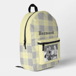 Sac À Dos Imprimé Motif carreaux gingham gris jaune Nom et Photo