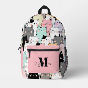 Sac À Dos Imprimé Motif Chats Kawaii Monogramme Nom