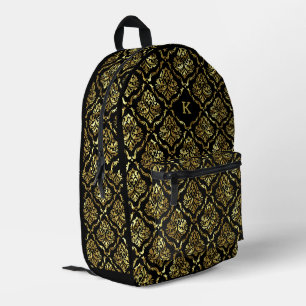 Sac À Dos Imprimé Motif Damas Noir Et Or Monogramme