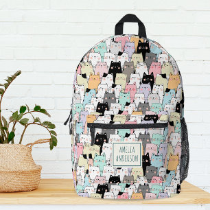 Sac À Dos Imprimé Motif de chats mignons kawaii avec nom personnalis