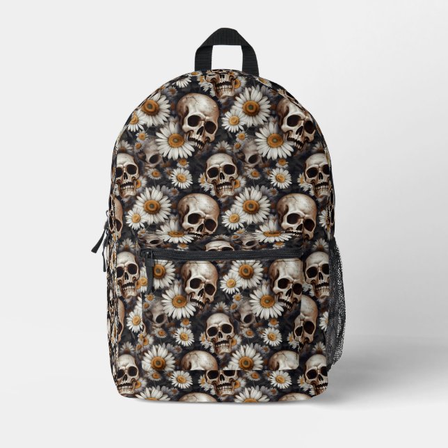 Sac À Dos Imprimé Motif de crânes et de fleurs gothiques (Recto)