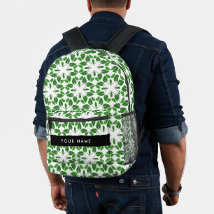 Sac À Dos Imprimé Motif de feuilles, feuilles vertes, votre nom
