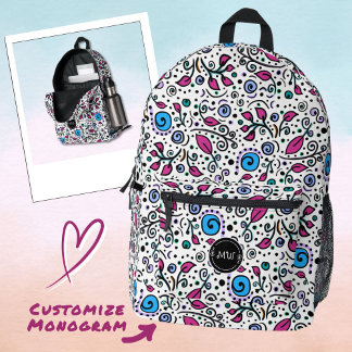 Sac À Dos Imprimé Motif de fleur à monogramme bleu Tourbillon de bai