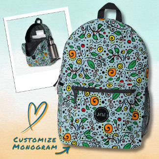 Sac À Dos Imprimé Motif de fleurs Monogram orange Swirl Berry sur Tu