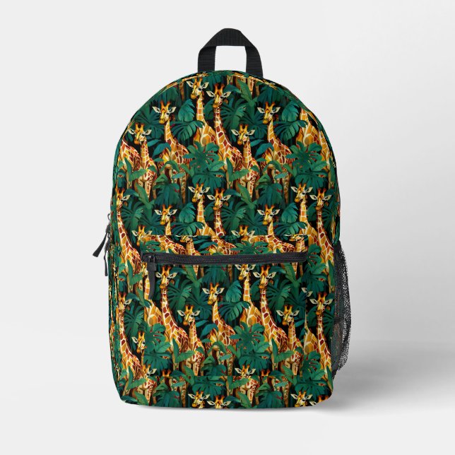 Sac À Dos Imprimé Motif de girafe dans une jungle verdoyante (Recto)