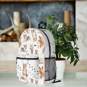 Sac À Dos Imprimé Motif de monogramme de corgi mignon aquarelle