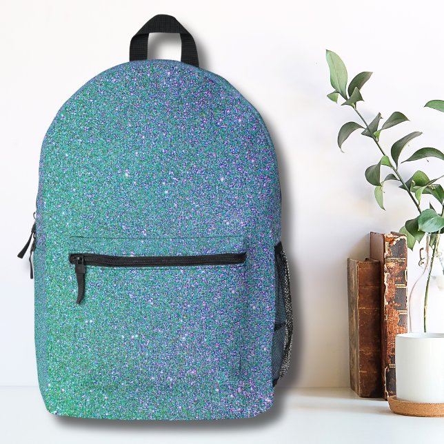 Sac À Dos Imprimé Motif de Parties scintillant Turquoise bleu vert t (Trendy Gradient Ombre Green Teal Blue Glitter Printed Backpack)
