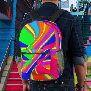 Sac À Dos Imprimé Motif de rayures abstraites multicolores vives.