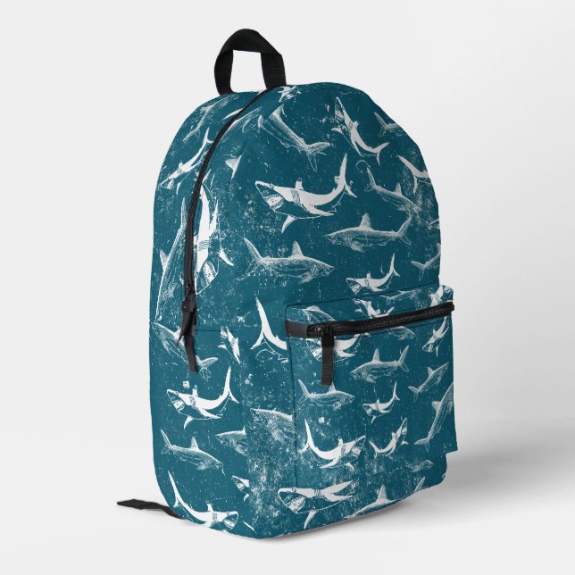 Sac À Dos Imprimé Motif De Requin Bleu Déchiré Retourner À L'École (Coin arrière gauche)