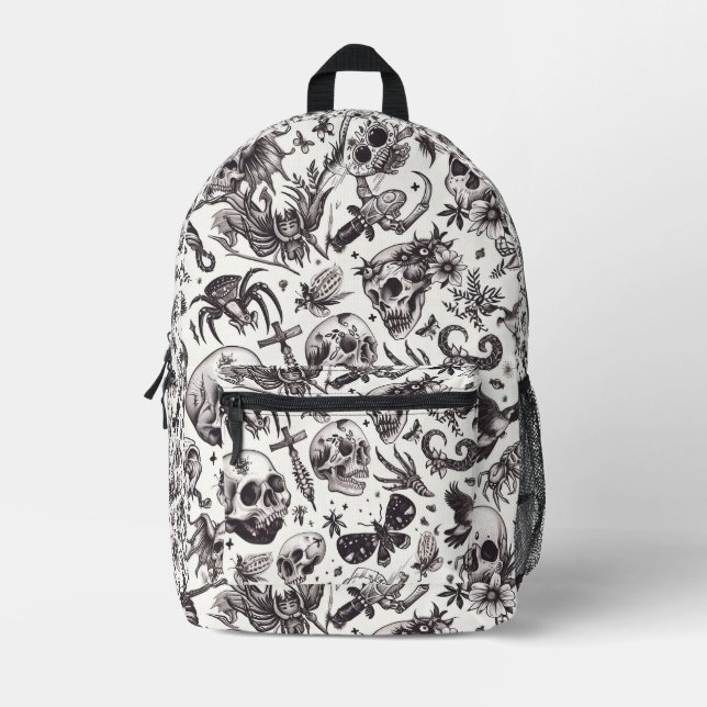 Sac À Dos Imprimé Motif de tatouage crâne Abstrait carrelé (Recto)