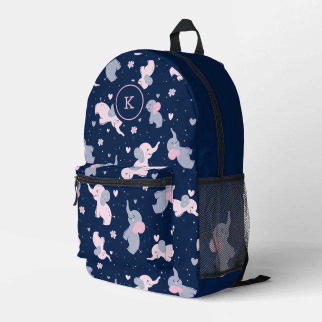 Sac À Dos Imprimé Motif d'éléphants de dessin animé mignons sur mono (Coin arrière droit)
