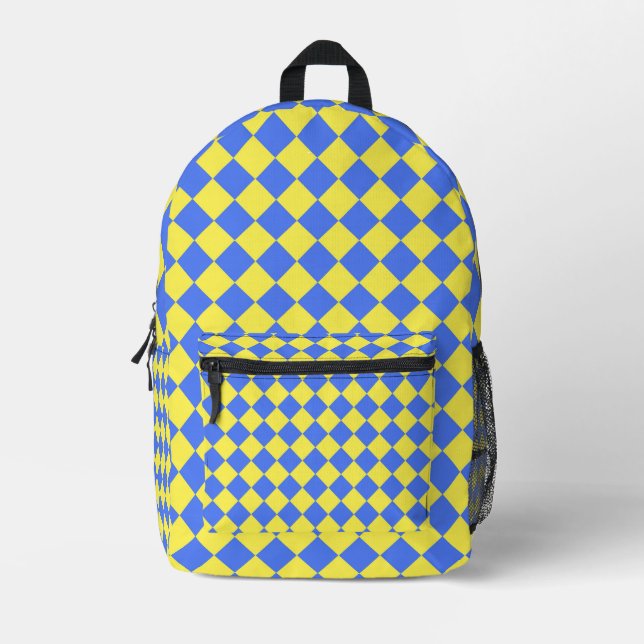 Sac À Dos Imprimé Motif diamant jaune bleu Checker (Recto)