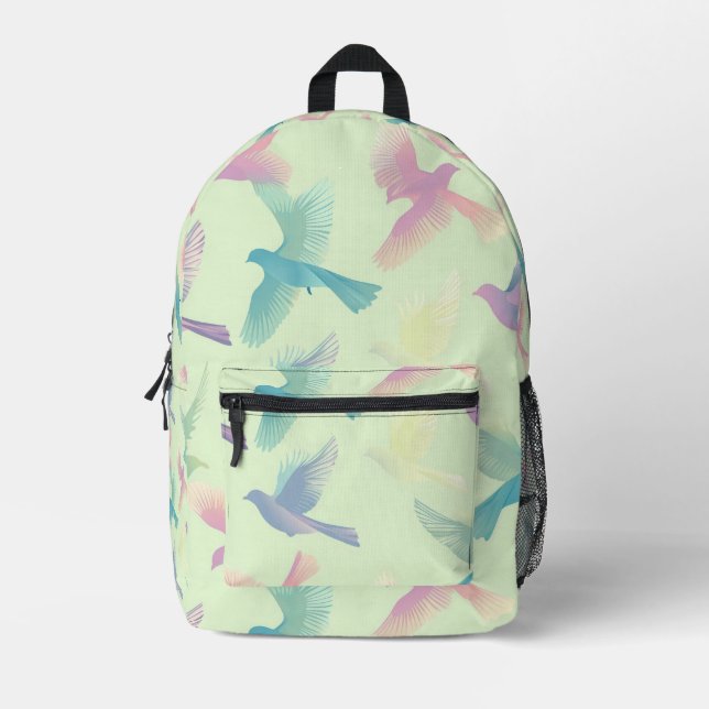 Sac À Dos Imprimé Motif d'oiseaux Pastel Carrelé (Recto)