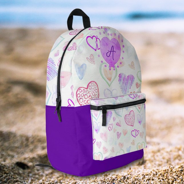 Sac À Dos Imprimé Motif du coeur coloré et lettre initiale Monogramm (A sweet colorful heart pattern backpack with initial letter monogram gift idea. )