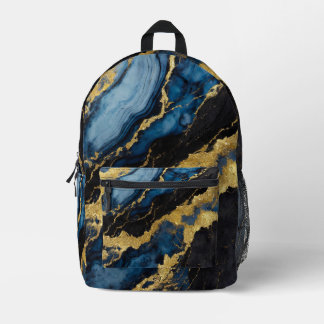 Sac À Dos Imprimé Motif en marbre bleu avec or