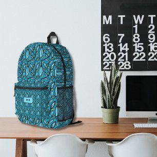 Sac À Dos Imprimé Motif Feuille bleu avec Monogram