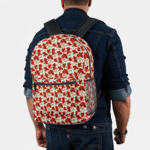 Sac À Dos Imprimé Motif floral à coquelicot rouge de style vintage, 