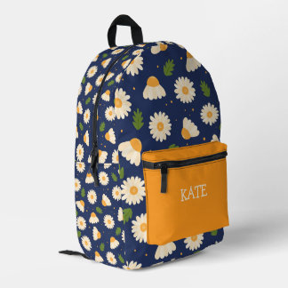 Sac À Dos Imprimé Motif floral de marguerite fantaisiste avec nom pe