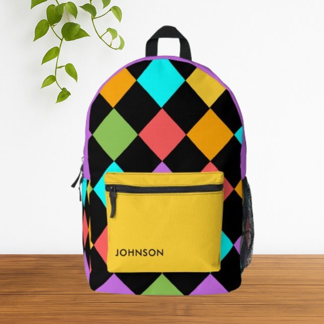 Sac À Dos Imprimé Motif géométrique moderne couleur diamant (colorful vibrant fun diamond pattern backpack)