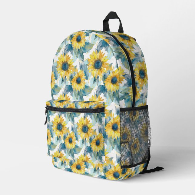 Sac À Dos Imprimé Motif jaune Tournesol bleu feuille (Coin arrière droit)