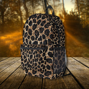 Sac À Dos Imprimé Motif Léopard Noir Marron Or Pailleté Luxe